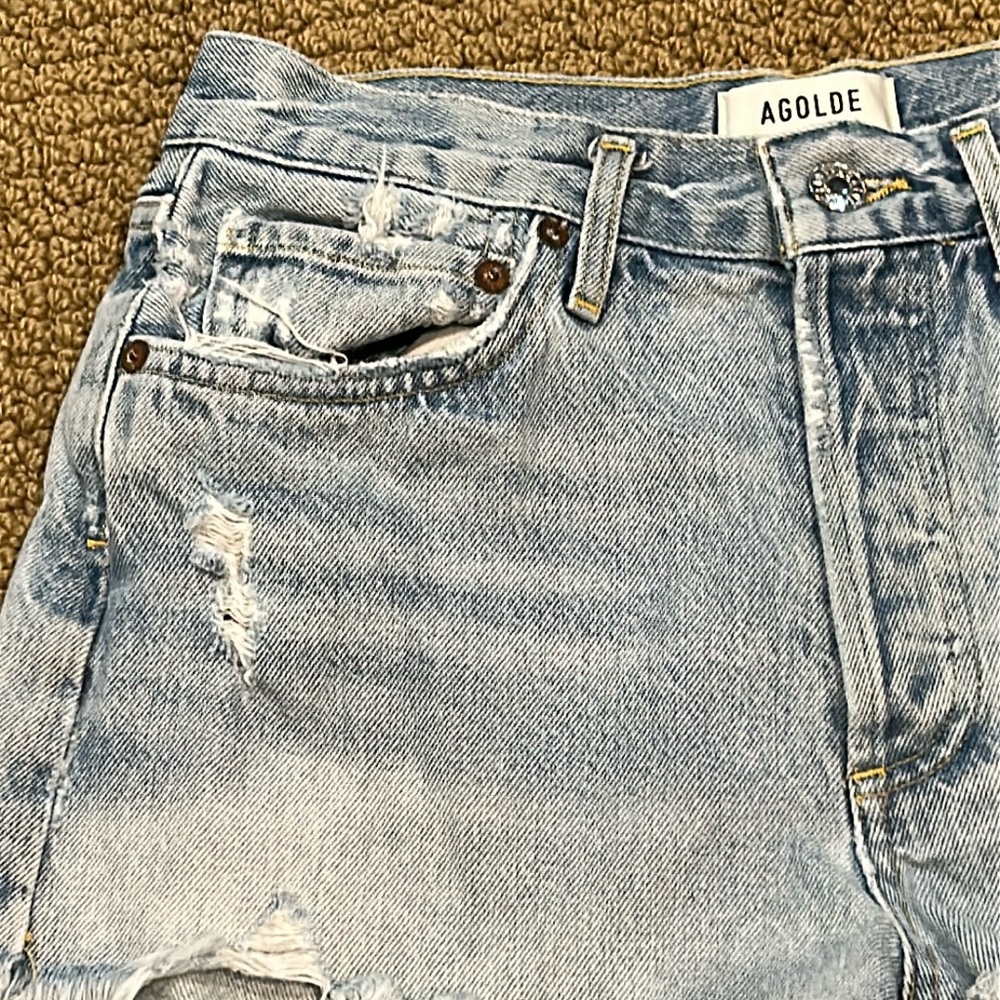 AGOLDE Women's Parker Vintage Distressed Denim Shorts size 25 Button Fly - Picture 3 of 14